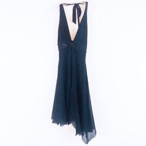Anthropologie Weston Wear Black Beaded Halter Dress Women Size Medium Cocktail
